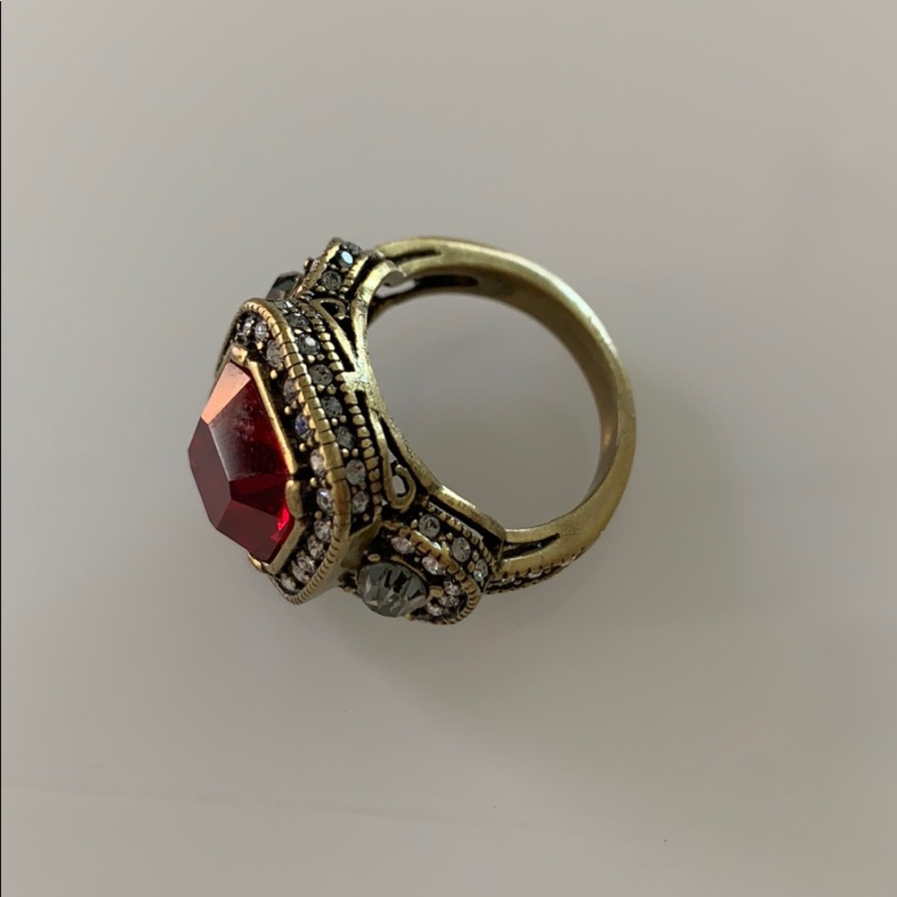 Cocktail Ring With Ruby Colored Stone And Cz - image 7